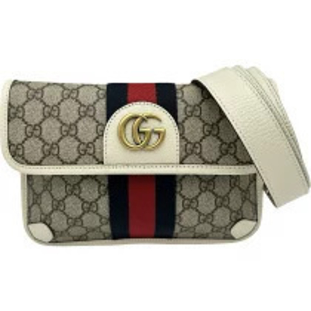 Gucci Ophidia Belt Bag White Brown GG Supreme Waist